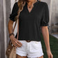 Textured Notched Flounce Sleeve Blouse