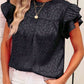 Leopard Frill Mock Neck Ruffled Cap Sleeve Top