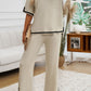 Devine Contrast Trim Half Sleeve Top and Pants Set
