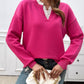 Devine Lace Detail Notched Long Sleeve Sweater