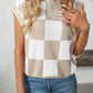 Mandy Checkered Round Neck Cap Sleeve Knit Top