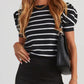 Striped Round Neck Puff Sleeve Knit Top