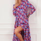 Printed Collared Neck Long Sleeve Midi Dress