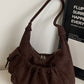 Ruched Suede Handbag with Zipper