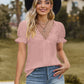 Lace Detail V-Neck Flounce Sleeve Blouse