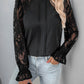 Perfee Mock Neck Lace Long Sleeve Blouse