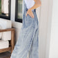 Frayed Exposed Seam Wide Leg Denim Overalls