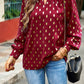Mock Neck Cutout Lantern Sleeve Blouse