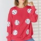 Sequin Baseball Round Neck Dropped Shoulder Sweatshirt