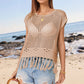 Openwork Cap Sleeve Knit Cover Up with Tassel