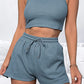 Full Size Round Neck Top and Drawstring Shorts Set