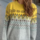 Chevron Contrast Round Neck Long Sleeve Sweater