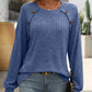 Full Size Decor Button Long Sleeve Ribbed T-Shirt