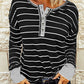 Striped Waffle Knit Henley Long Sleeve Top