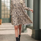 Frill Printed Mock Neck Long Sleeve Mini Dress