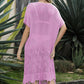 Double Take Eyelet Fringe Hem Longline Knit Cover Up