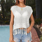 Openwork Cap Sleeve Knit Cover Up with Tassel