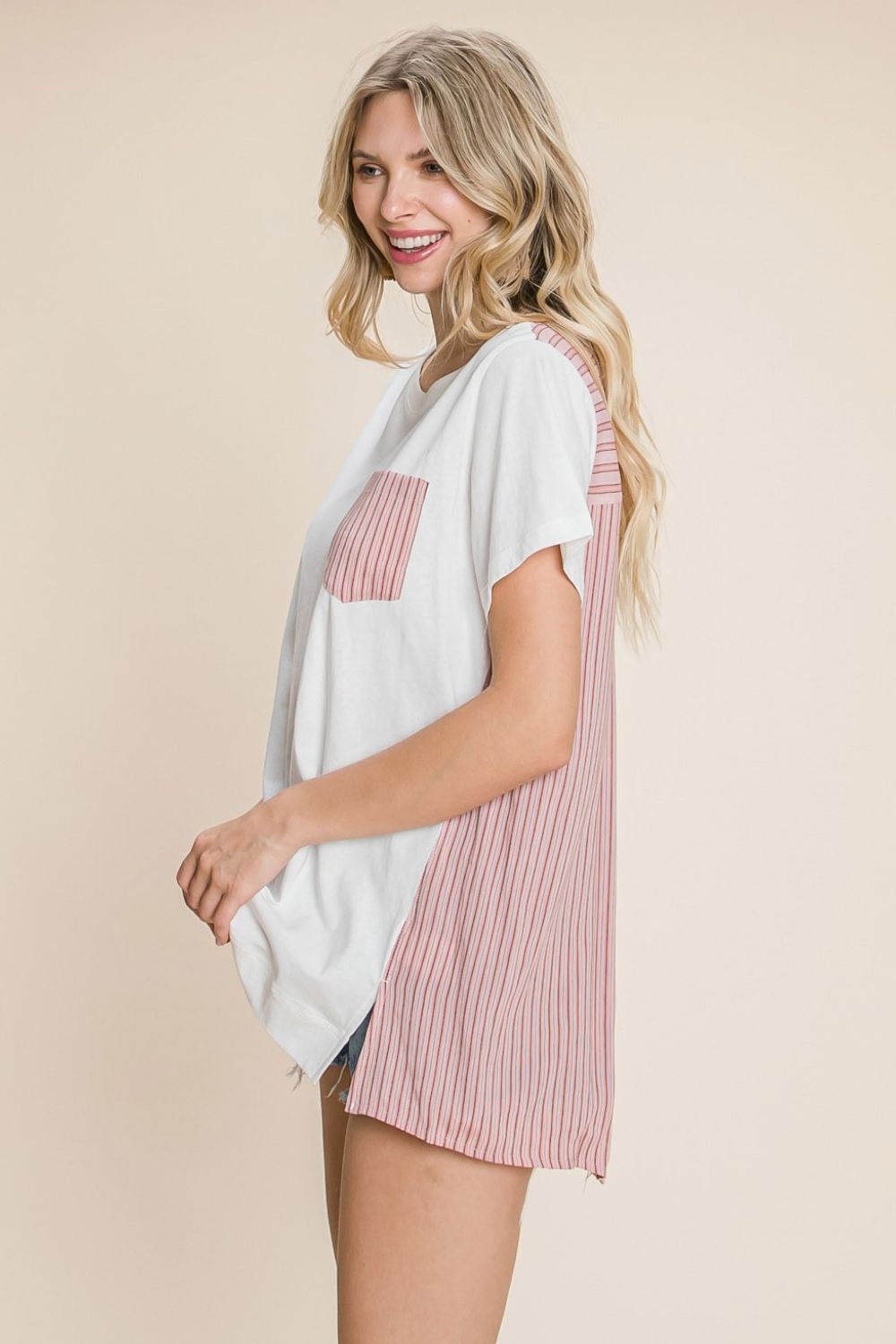 Cotton Bleu by Nu Label Contrast Striped Short Sleeve T-Shirt *