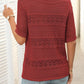 Openwork Round Neck Half Sleeve Knit Top