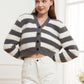 Button Down V-Neck Striped Cardigan