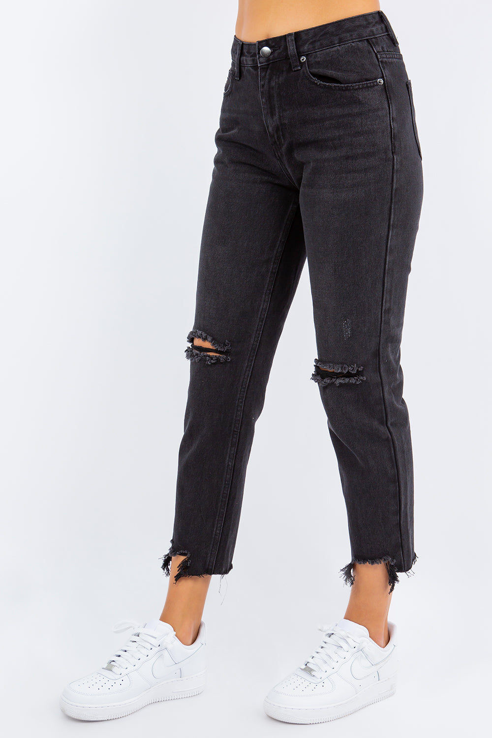American Bazi High Waist Distressed Cropped Straight Jeans *