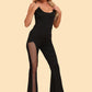 Spliced Mesh Spaghetti Strap Jumpsuit