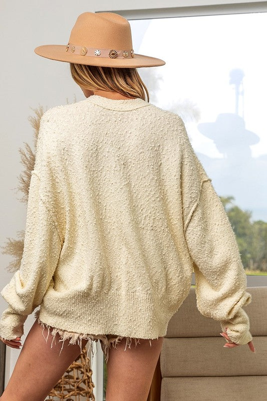 BiBi V-Neck Button Up Dropped Shoulder Cardigan - Brand BiBi