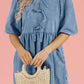 Bowknot Round Neck Half Sleeve Denim Dress