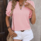 Textured Notched Flounce Sleeve Blouse