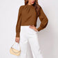 Ruched Mock Neck Long Sleeve Blouse