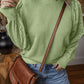 Eyelet Round Neck Long Sleeve Sweatshirt