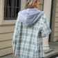 Drawstring Plaid Button Up Hooded Jacket