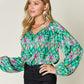 Double Take Full Size Printed Balloon Sleeve Blouse
