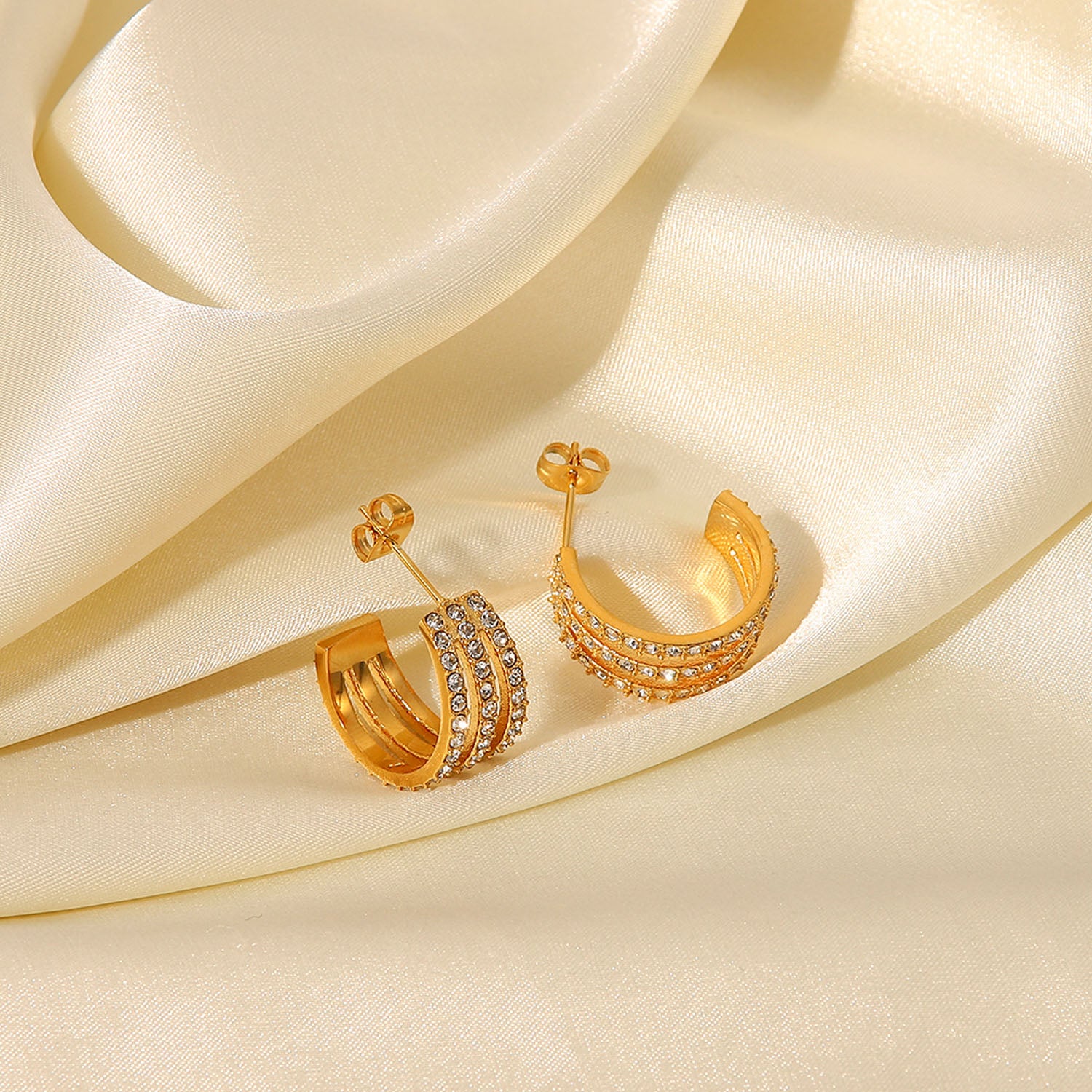 Jack & Din Stainless Steel Inlaid Zircon C-Hoop Earrings *