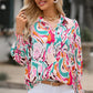 Printed Puff Sleeve Collared Blouse