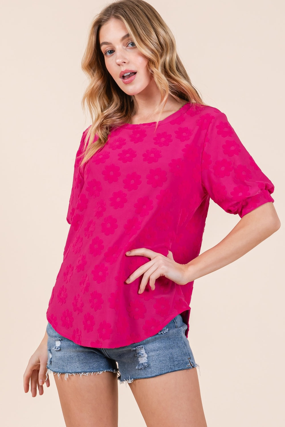 BOMBOM Textured Floral Pattern Top *