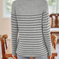 Quarter Button Striped Round Neck Long Sleeve T-Shirt