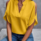 Full Size Notched Cold Shoulder Half Sleeve Blouse