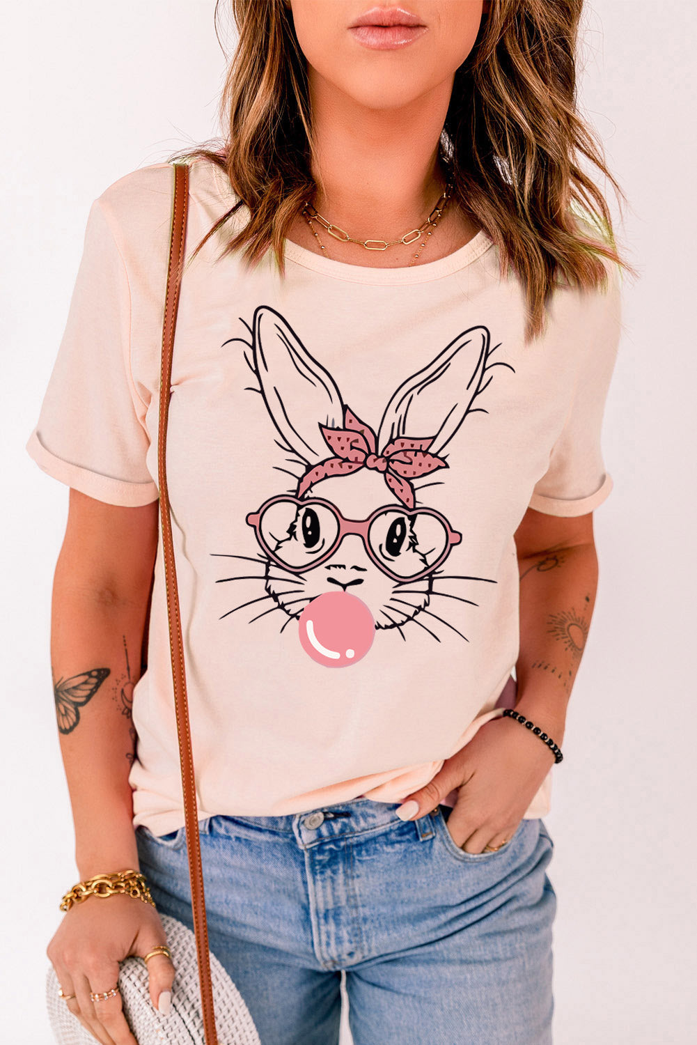 Rabbit Graphic Round Neck Short Sleeve T-Shirt