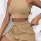 Full Size Round Neck Top and Drawstring Shorts Set
