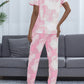 Shiny Tie-Dye Round Neck Short Sleeve Top and Pants