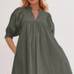 Oh Frill Notched Puff Sleeve Babydoll Mini Dress