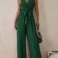 Tied Surplice Sleeveless Wide Leg Jumpsuit