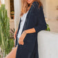 Openwork Side Slit Open Front Long Sleeve Cardigan