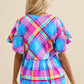 Plaid V-Neck Short Sleeve Blouse