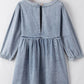 Cutout Round Neck Balloon Sleeve Denim Dress