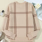 Plaid Round Neck Dropped Shoulder Sweater