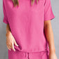 Waffle-Knit Round Neck Top and Shorts Set