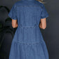 Pocketed Button Up Collared Neck Short Sleeve Denim Dress