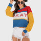 Perfee OKAY Contrast Dropped Shoulder Long Sleeve Sweater
